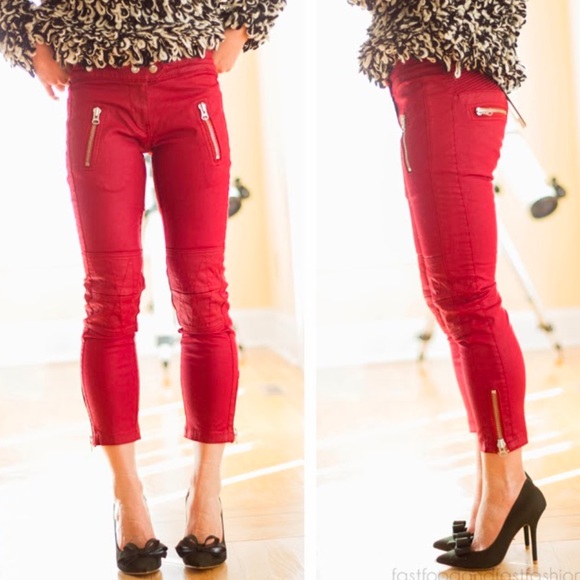 Isabel Marant pour H&M waxed cotton red low rise biker cropped pants EU38 - Picture 5 of 9